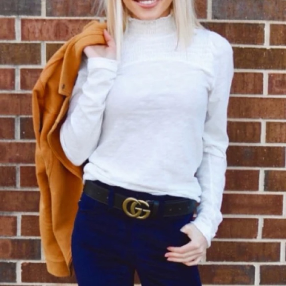 FREE PEOPLE MockNeck CAROLINE Ruched Jersey Top - Small- off white